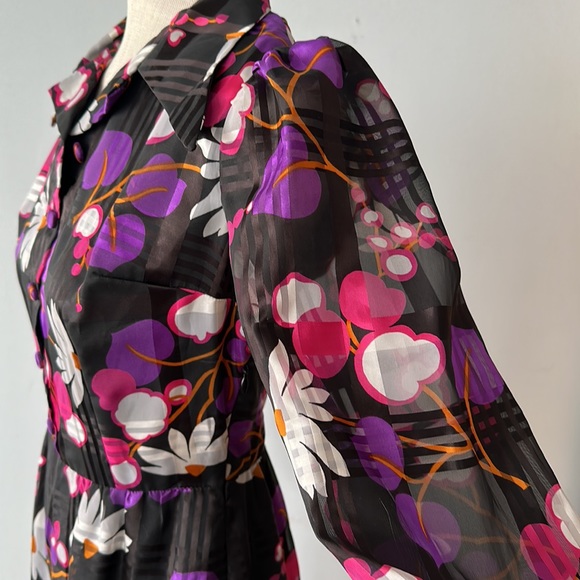 Flower power retro long sleeve maxi dress size 6 - Picture 3 of 10